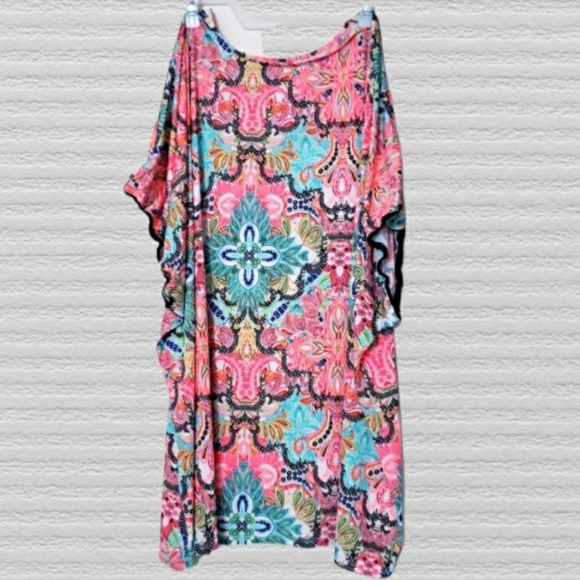 Swim by Cacique 22/24 beach cover up, multicolored paisley print cold shoulder - Picture 1 of 11